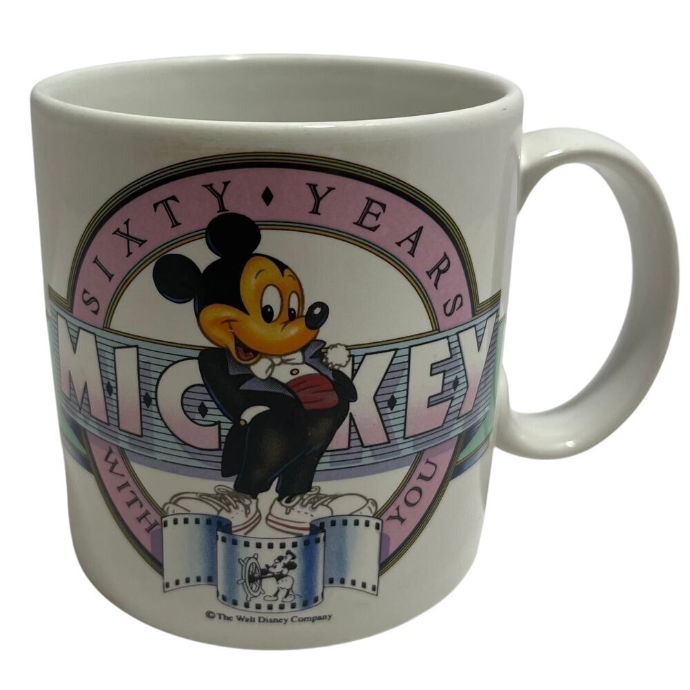 VTG Disney Sixty Years With You Mickie Mouse‎ Movie Reel Coffee Cup Mug 1988